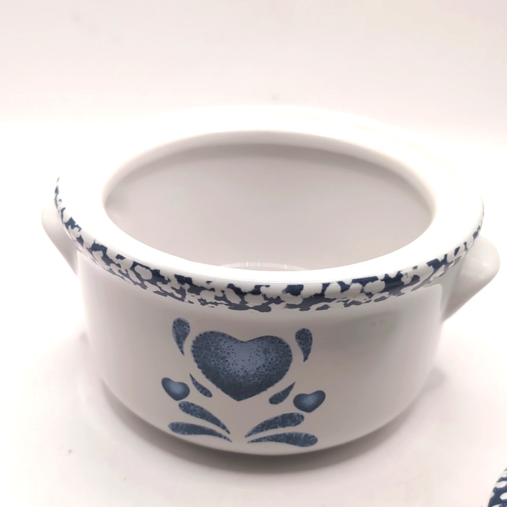 Four (4) Vintage 90's Jay Imports Blue Heart Soup Bowls With Lids - Picture 3 of 7